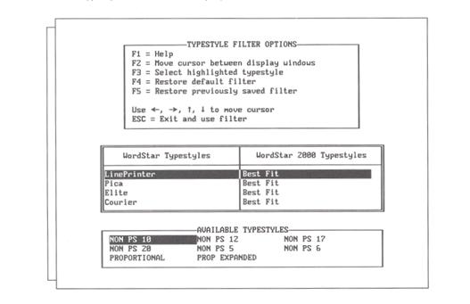 Typestyle filter menu